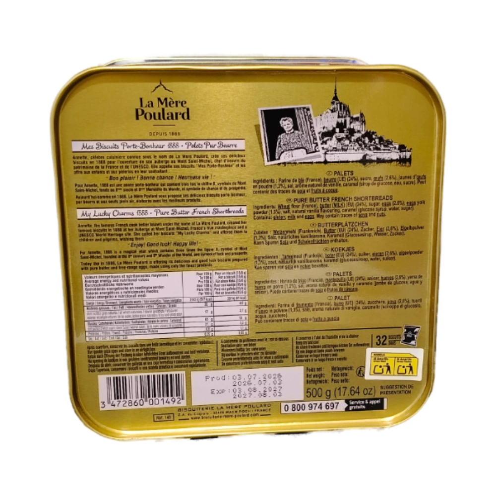 Lata de Galletas de Mantequilla Les Palets La Mère Poulard (500 g) - Imagen 2